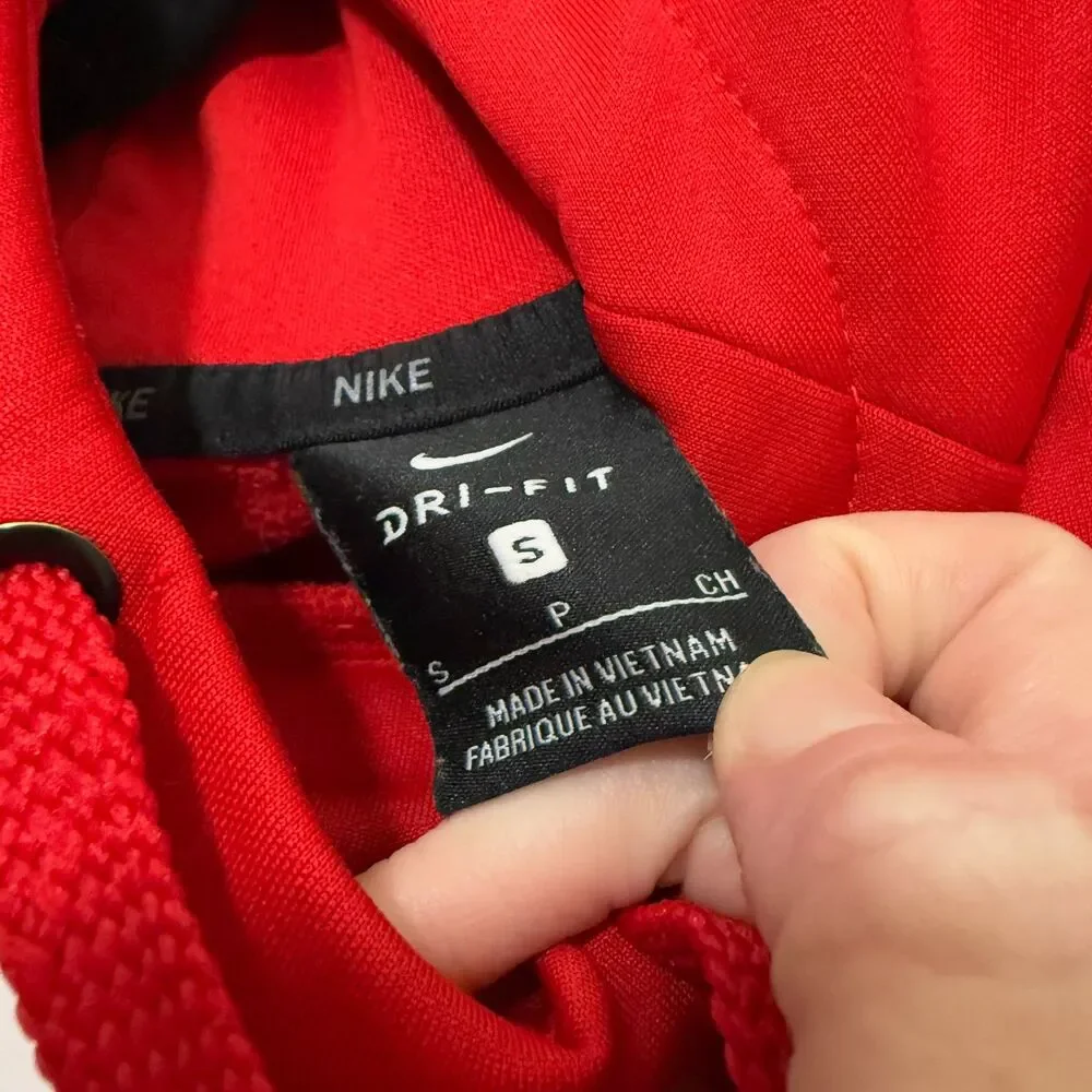 Men Nike Dri-Fit Scuba Just Do It Graphic Pullover Hoodie in Red and White Small